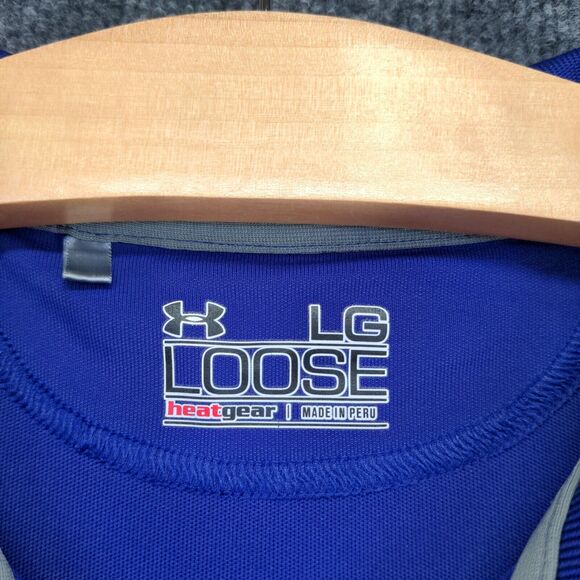 Under Armour Men's Polo Shirt Blue Large Loose Heatgear Logo Short Sleeve - Picture 12 of 16